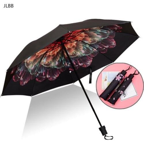 Top Quality Umbrella Men Rain Woman Windproof Large Paraguas 3D Flower Print Sunny Anti-sun 3 Folding Umbrella Outdoor Parapluie