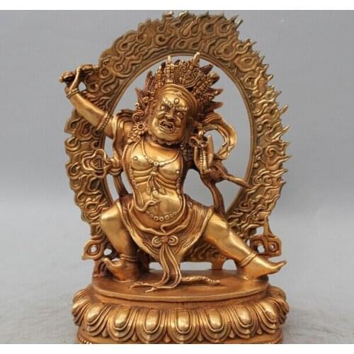 Wholesale factory 11" Tibet Buddhism Bronze Gild Vajrapani Mahakala Wrathful Deity Buddha Statue