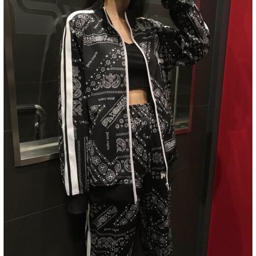 Palm Angels cashew flower striped zipper couple PA casual printed sports suit