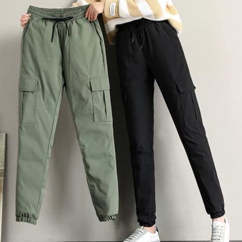 Thick Womens Cotton Trousers 2021 Fashion Winter High-waisted Multi-pocket Sweatpants Plus size Warm Female Casual Cargo pants