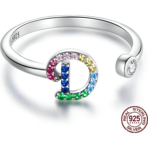 Adjustable Size 2021 New Fashion Real 925 Silver Initial Letter Ring For Women Romantic Anniversary Birthday Gift Dropshipping