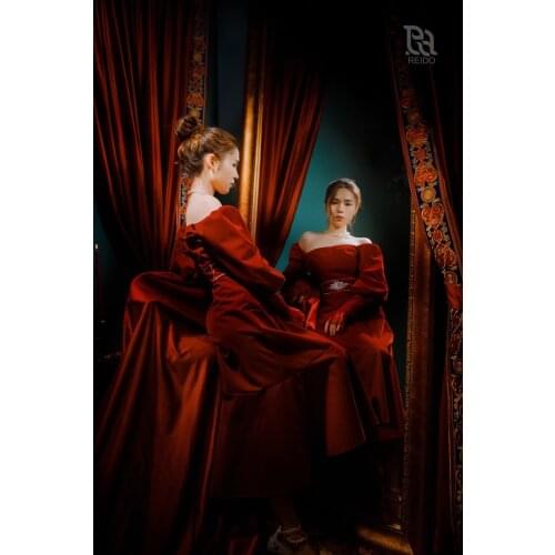 Nordic Luxury Italian Wool Red Curtains for Living Room Bedroom Wedding Red Velvet Curtains Eco-Friendly Swan Flannel Fabrics