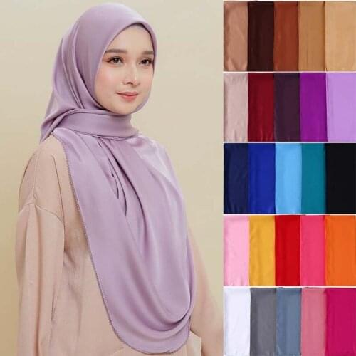 Smooth Silk Satin Scarf Hijabs Solid Color Soft Islamic Headscarf for Muslim Women Jersey Headwrap Turkish Headband Turban Scarf