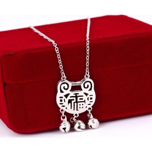 Longevity Lock Silver Lock Pendant Hollow National Tassel Bell 925 Sterling Silver Temperament Female Necklace SNE123