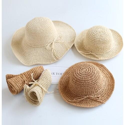Parent-Child Straw Caps Mother and Daughter Summer Big Brimmed Sun Caps Beach Hat Sunscreen Foldable Holiday Hat Child Baby Hats