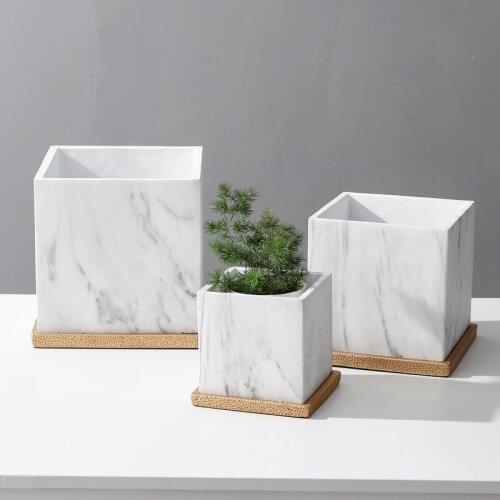 Modern Marble Ceramic Flower Pot Square Flower Arrangement Green Plant FlowerPot Container Countertop Hydroponic Vase Home Decor