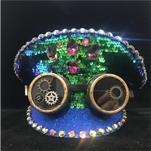 Steampunk Men Women Fashion Green Police Hat With Gear Classes Performance Military Hat Captain Hat Adult Hat
