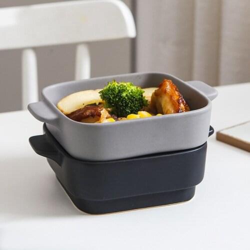Creative Ceramic Baking Plate Household Small Double Ear Baking Rice Plate Rice Plate Salad Bowl Baking Western Food Bowl