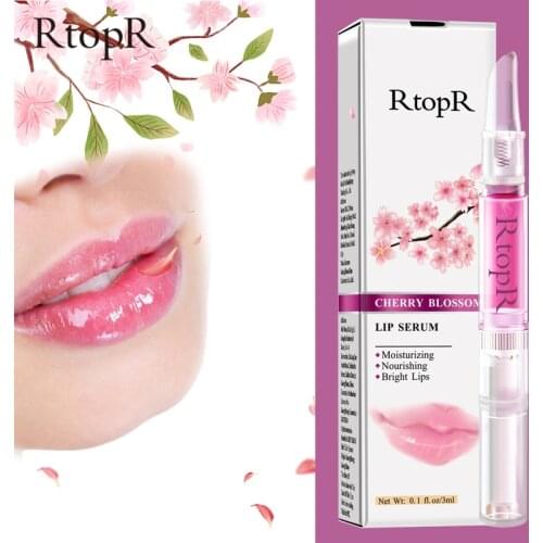 RtopR Cherry Blossom Lip Serum Mask Dry Crack Peeling Repair Reduce Lip Fine Lines Essence Moisturizing Beauty Care 3ml