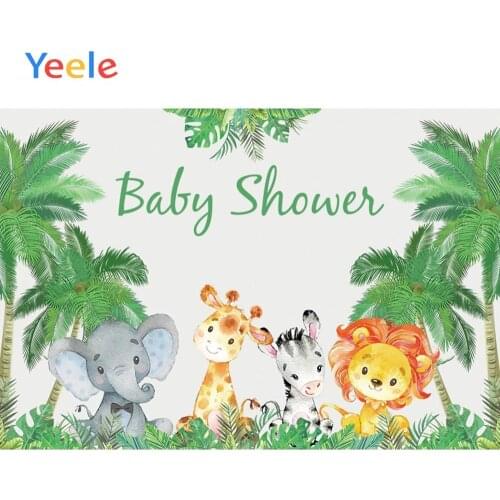 YeeleJungle Safari Party Photography Backdrops Tropical Green Grass Palms Tree Photo Backgrounds Baby Shower Photocall Props