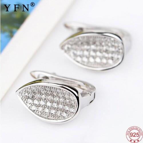 YFN 925 Sterling Silver Earring Sweet Classic Leaf Hoop Earrings Clear Stock Sales GNE0837
