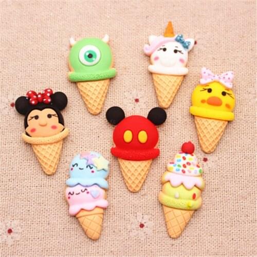 10pcs New Resin Cartoon Ice Cream Simulation Food Art Flatback Cabochon DIY Hair Clip/Craft Decoration