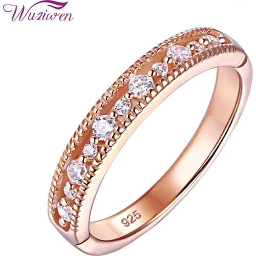 Wuziwen Eternity Wedding Band 925 Sterling Silver Rose Gold Color Round AAA Zircons Promise Finger Ring For Women BR0918