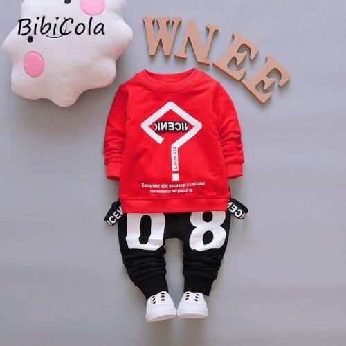 BibiCola Fashion Baby Clothing Infant Clothes Set Baby Boys Clothing Set Tie t-shirt+lattice Pants 2pcs Sport Set Kids Tracksuit