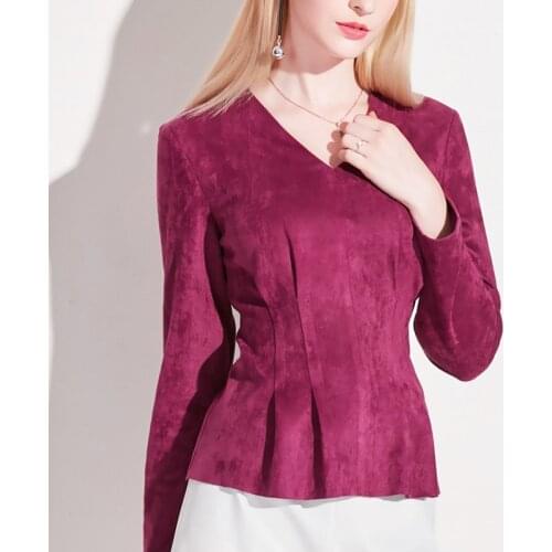 Spring fall fashion womens wine red blue v neck long sleeve pleated slim shirt blouse , autumn 2019 new female woman blouses