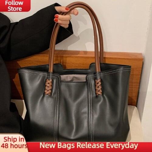 Big Tote Bag Women 2021 Vintage Large Capacity Shoulder Bags Female Soft PU Leather Office Shopper Branded Shopping Bag Handbags
