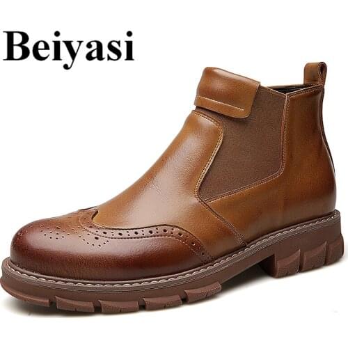 New Chelsea Boots Men Classic Vintage Mens Ankle Boots Genuine Leather Slip On Autumn Winter Motorcycle Shoes Man Desert Boots