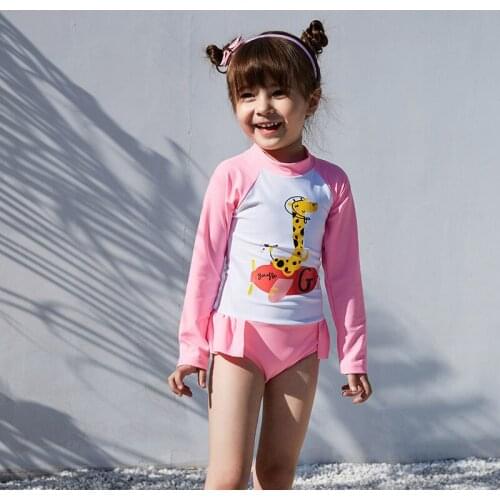 Girls One Piece Swimsuit Long Sleeve Beachwear Baby Sun Protection Swimwear Kid Sweet Bathing Suit Child Skirt Triangle Bikini
