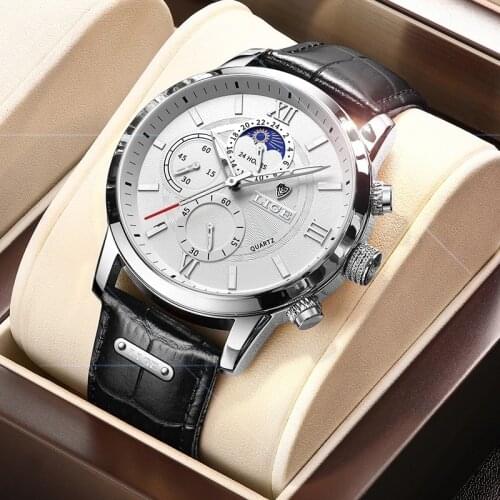 2021 New Mens Watches LIGE Top Brand Luxury Leather Casual Quartz Watch Mens Sport Waterproof Clock Watch Relogio Masculino+Box