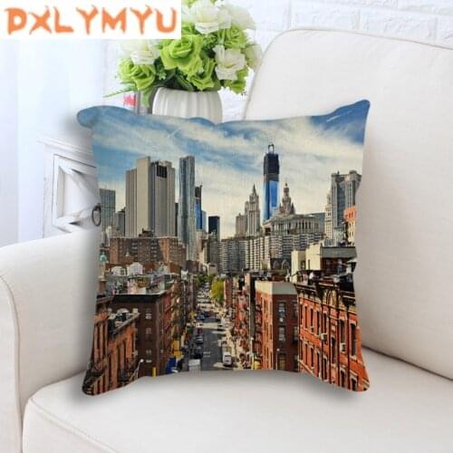 Nordic Decorative Cushion Bus Ocean Beach City Landscape Printed Throw Pillow Linen Seat Back Cushion for Sofa Home Decor