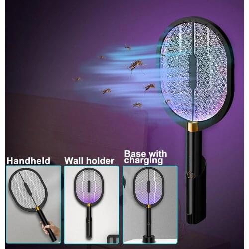 3 In 1 Electric Repel Flies Swatter Killer Summer Mosquito Racket Trap With Uv Light Usb Rechargeable Led Lamp Anti Insect