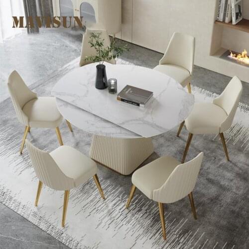 Glossy Rock Slab Retractable Folding Dining Table Household Small Apartment Kitchen Table Modern Light Luxury High-End Furniture