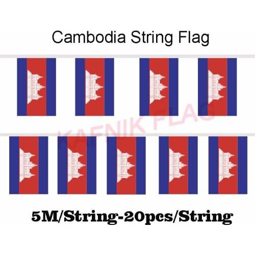 KAFNIK,5 meters 20 faces 14*21CM Cambodia String Flag Banner Bar For Party Decoration/World Event Carnival Decor