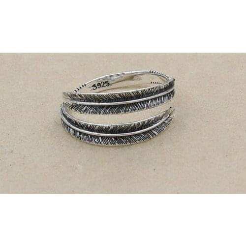 Retro Thai Silver S925 Sterling Silver Ornaments Hand Fashion Fashion Ring Feather Ring