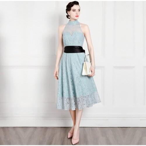 High End Temperament Improved Cheongsam Dress 2021 Summer New Lace Hanging Neck Banquet Dress