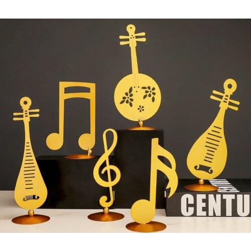 Mini Musical-Note Model Figurine Luxury Golden Instrument Lute Art Statuette Office Iron Metal Crafts Piano Ornament Home Decor