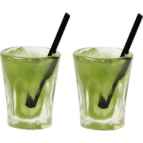 2Pcs 1/12 Doll House Miniature Resin Matcha Drink Cup Simulation Drinks Model Toys For Mini Decoration Dollhouse Accessories