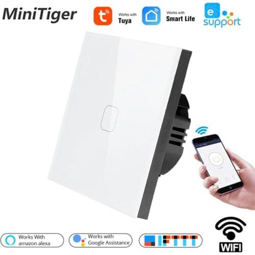 EU Standard Tuya/Smart Life/ewelink 1/2/3 Gang 1 Way WiFi Wall Light Touch Switch for Google Home Amazon Alexa Voice Control