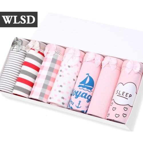 7Pcs/lot Panties Cotton Sexy Women Lingerie Soft Lovely Printed Girl Briefs Plus Size Underwear Week Days Women Underpants