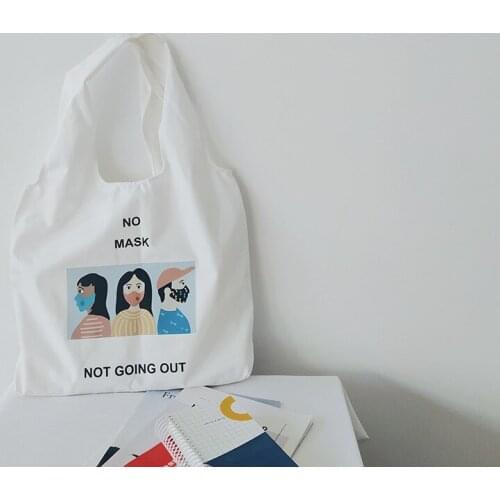 2020 new Canvas Tote bag Mask series Graffiti handbag shopping bag school bags for teenage girls hope everyone is safe