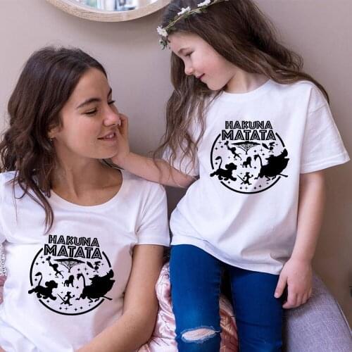 Mother Kids Clothes Cartoon HAKUNA MATATA T shirt Fashion Women Short Sleeve Summer Casual Children Tee Family Clothing Sets