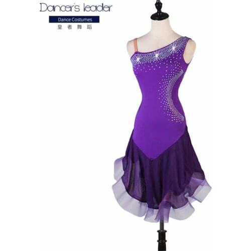 Custom size purple latin dress Single shoulder strap drill Rumba cha cha salsa tango ringe Charleston Flapper Great Gatsby dress
