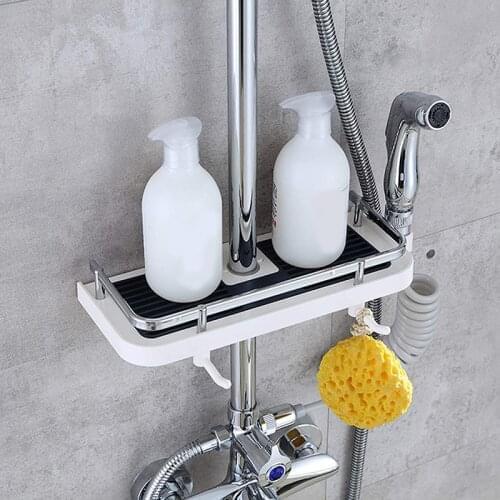 Shower Organizer Shelf with 2 Hooks Holder for Soap and Flasks without Wall Drilling Rail Bathroom Organizer Holder for Shampoo