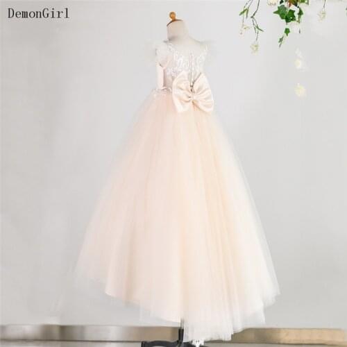 Custom Puffy Tulle Flower Girl Dresses Bow Knot Child Birthday Gown Kids Princess First Communion Dress