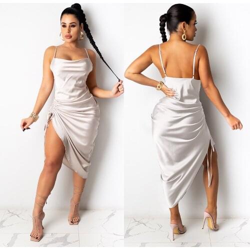 Sexy V Neck Dresses Sleeveless Ruched Long Elegant Fashion Dress For Spring Summer Party Knee Length