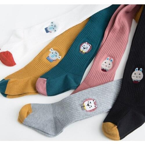 Spring autumn new Korean girls pantyhose white children Baby embroidery Stockings cotton tights Kids dance tights