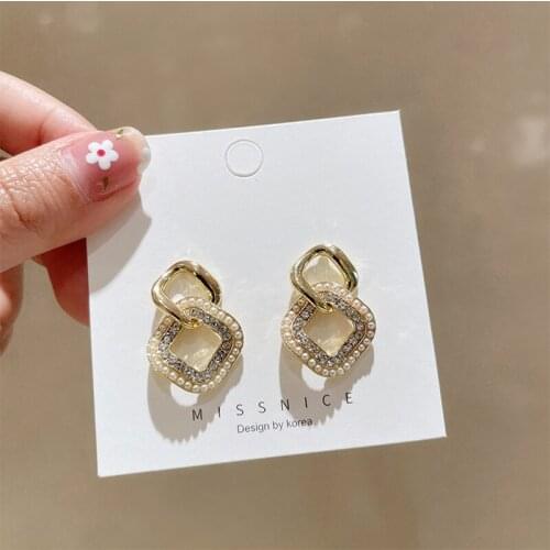YAOLOGE Fashion Party Jewelry Gift Gold Color Square Rhinestone Stud Earrings Geometric Alloy Ear Accessories 2021 For Women