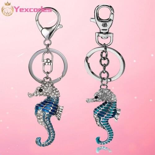 Yexcodes seahorse crystal drip oil metal car pendant key chain key ring lady bag key chain pendant gift direct mail