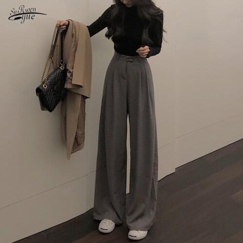 2021 Female Solid Wide Leg Pants Ladies High Quality Simple Casual Straight Pants Women Full Length Pants Spring Autumn 16444