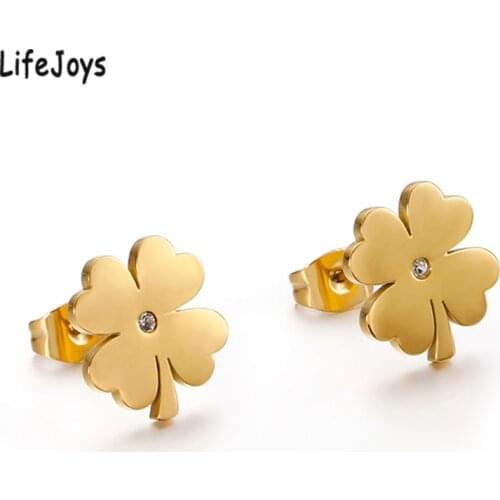 LifeJoys Cute Clover Stud Earrings Stainless Steel Lucky Clover Jewelry Rose Gold New Earrings Women Ear Studs 2020 Fashion
