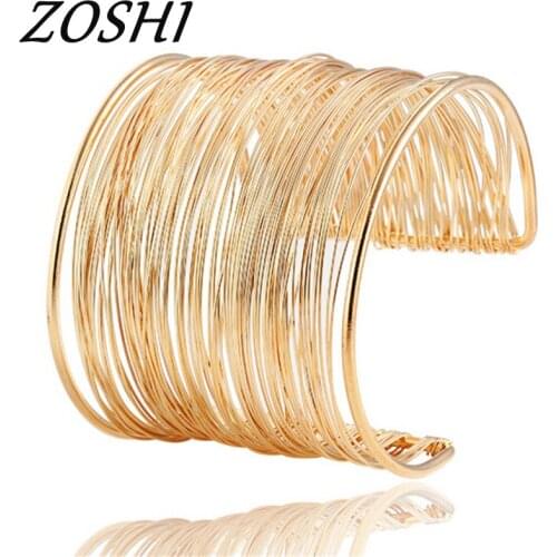 ZOSHI 2019 New Fashion Miutilayers Gold Color Opening Punk Summer Cuff Bangles Bracelets For Women Jewelry Wholesale pulseras