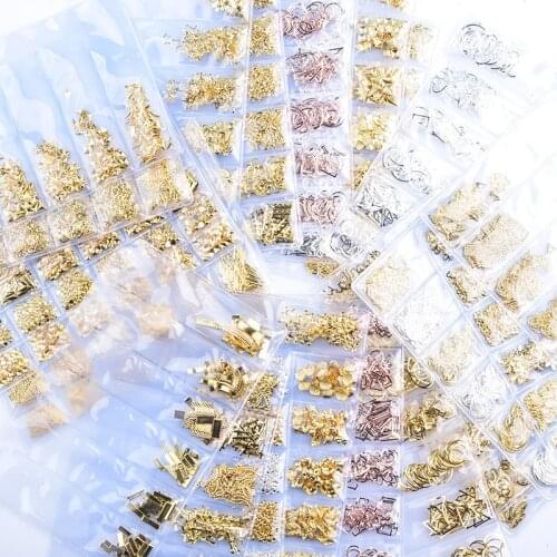 1 Pack 6 Grids Mixed 3D DIY Hollow Metal Frame Nail Art Decorations Gold Rivet Manicure Accessories DIY Shell Slider Nail Studs