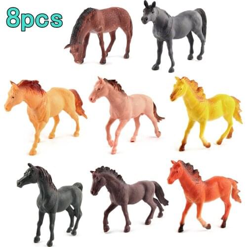 Plastic Horse Figures Toys 8 Pieces Realistic Horse Figurines, Pasture Pals Play Set Educational Playset for Kids Toddlers Boys