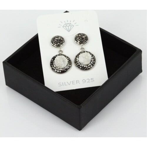 6 colors hot design women druzy quartz stone dangle earrings with crystal beads rhinestone stone jewelry