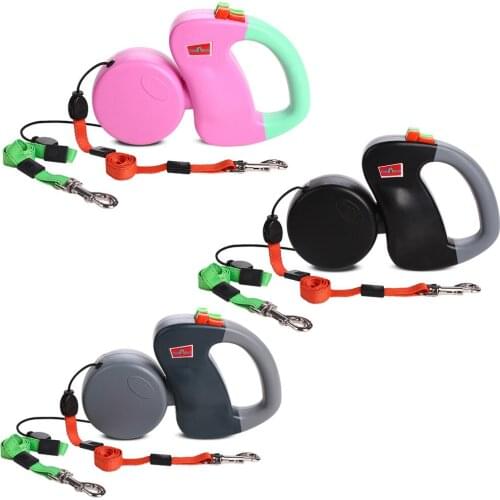 Automatic Retractable Dogs Traction Rope Creative Double Dog Walking Leash Chain Dual Headed Pet Leashes Pets Supplies