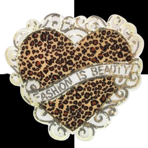Sequined leopard print heart heart flower fashion badge design patch stitching applique fabric repair patch clothing decoration